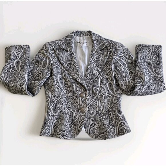 Trina Turk Blazer Womens 2 Gray Silver Paisley LS Cotton Wool Blend Party Boho - Picture 8 of 16